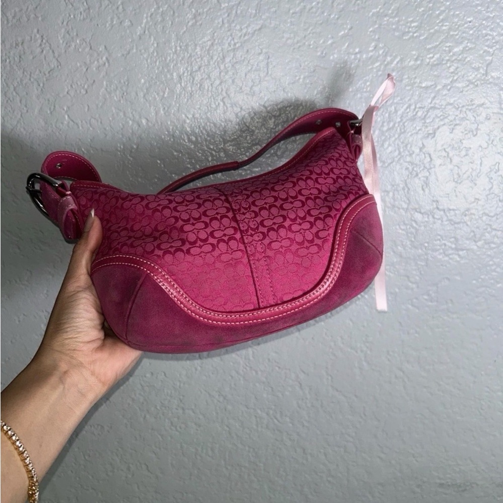 COACH Hot Pink Signature Leather Hobo Shoulder Bag - Picture 9 of 9